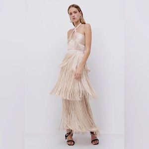 SIMKHAI Baldwin Draped Fringe Maxi Dress